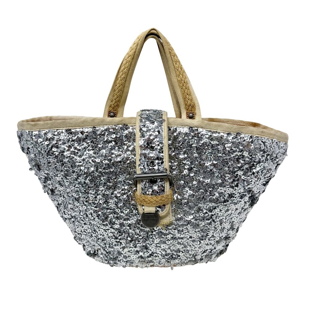 Vintage Y2K Juicy Couture Metallic Silver	Sequin Tote Handbag GUC Flap Closure